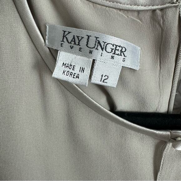 Kay Unger Silk Deep Champagne Taupe Cape Long Sleeved Evening Dress Size 12 - Picture 10 of 11